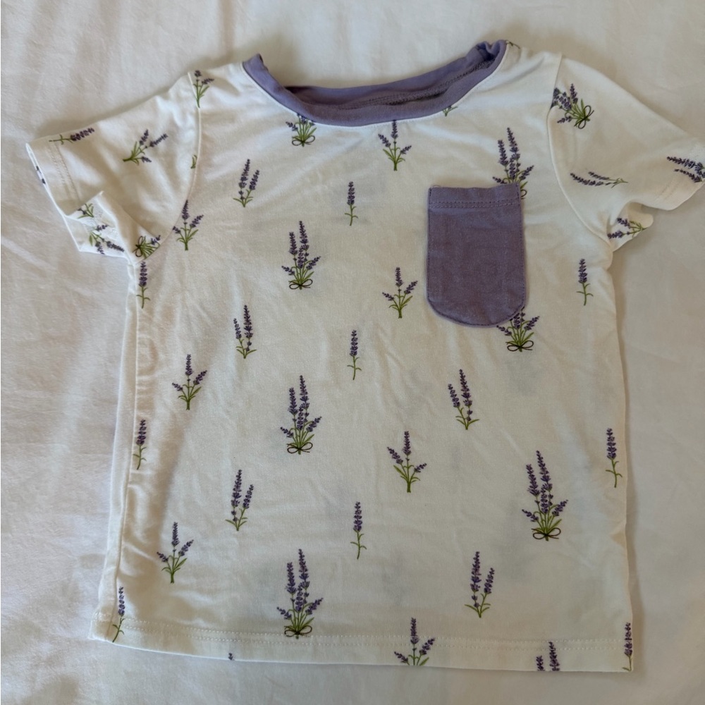 Kyte BABY White Tee with Lavender Pocket and Floral Print